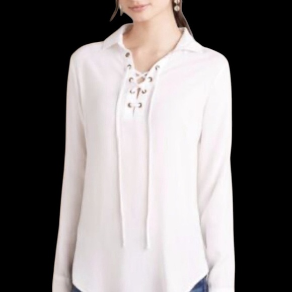 Anthropologie Cloth & Stone white lace up tunic blouse with cuffs. Size M. NWT. - Picture 1 of 8